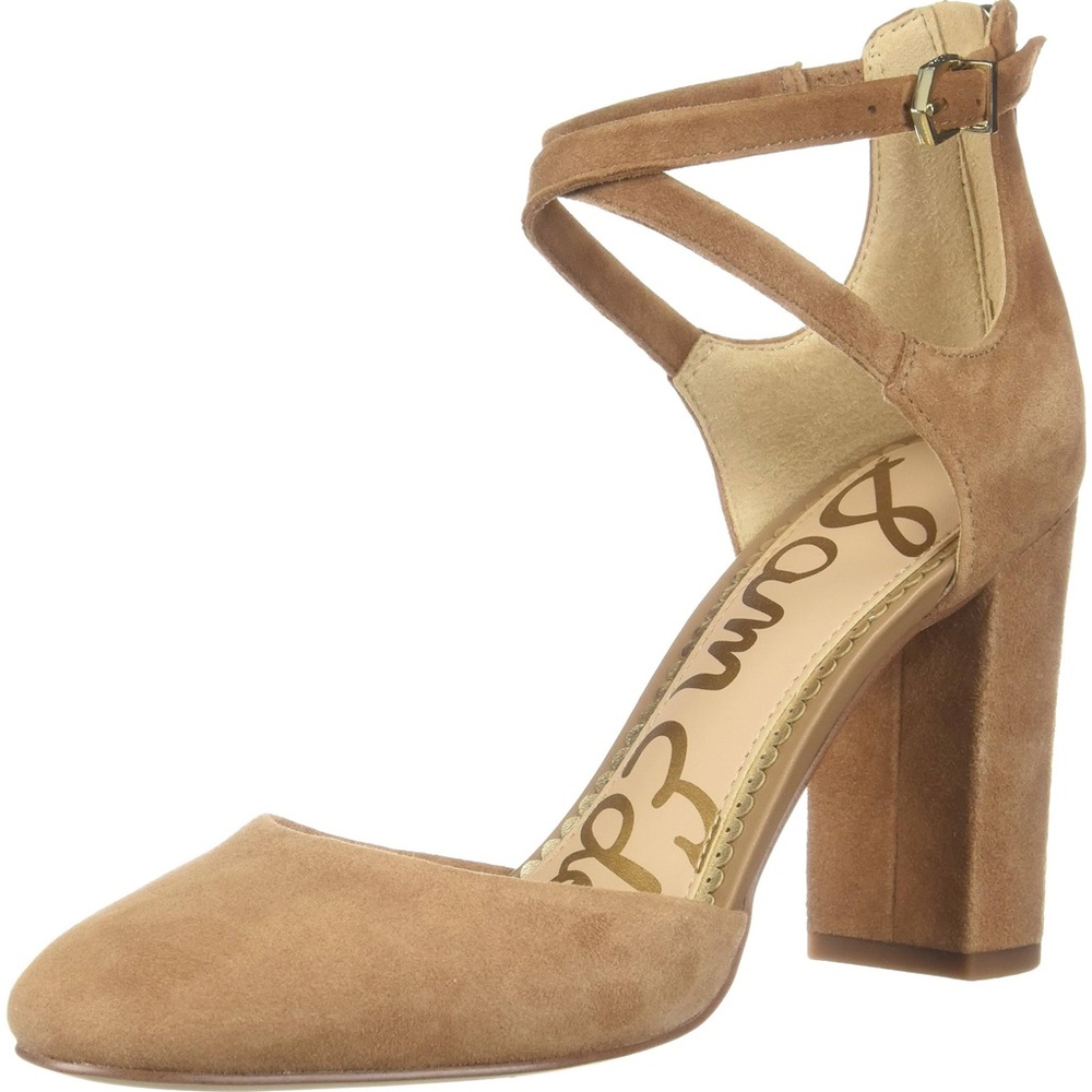 Sam Edelman “Simmons” Caramel Kid Suede Block Heel Ankle Strap Shoes Size 9